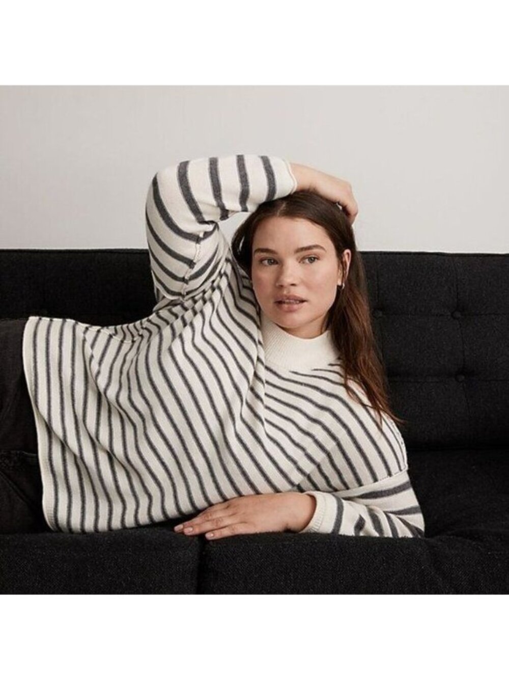 Madewell Plus Stripe Play Mockneck Pullover Sweater Drop Sleeve